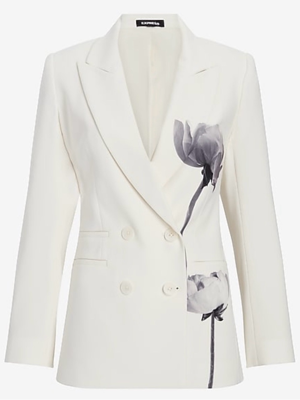 NWOT Hand Painted Express Women’s Double-Breasted White Floral Blazer